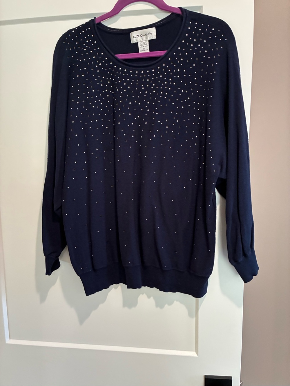 C.D. Daniels Women's Navy Embellished Knit Sweater